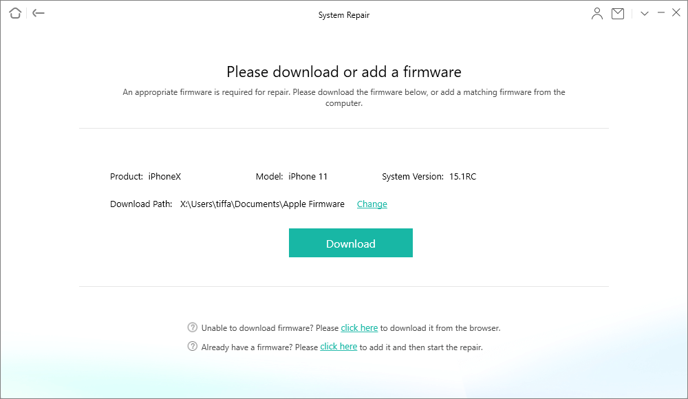 Click Download to Add a Firmware
