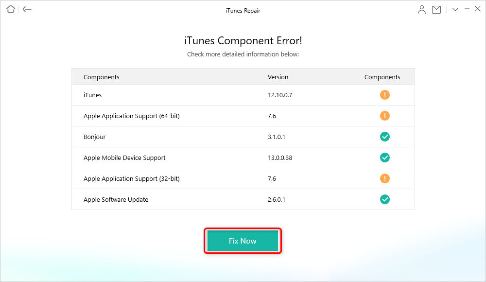 iTunes Component Errors will be Detected