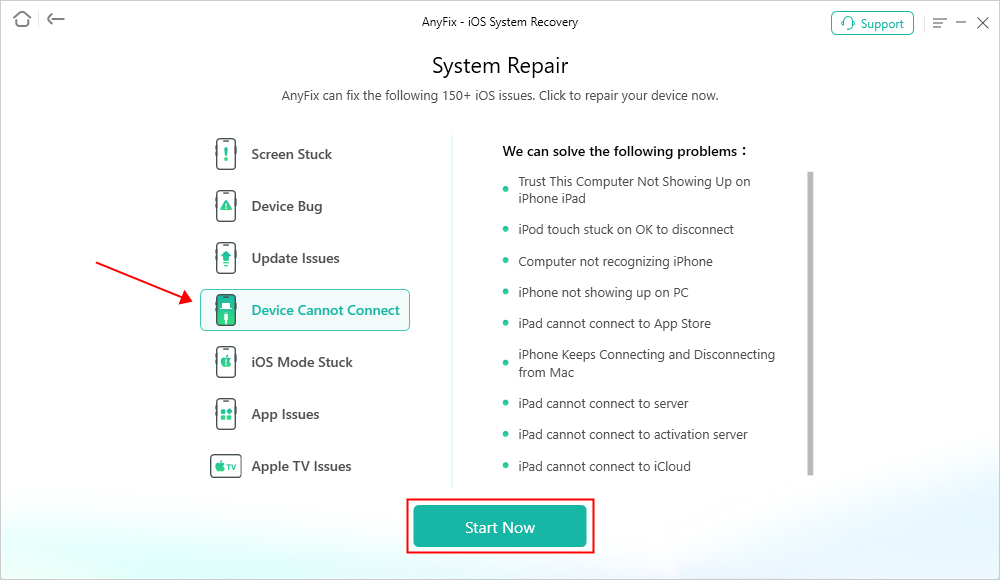 AnyFix System Repair Device Cannot Connect