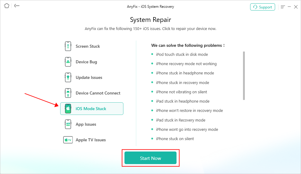 AnyFix System Repair iOS Mode Stuck