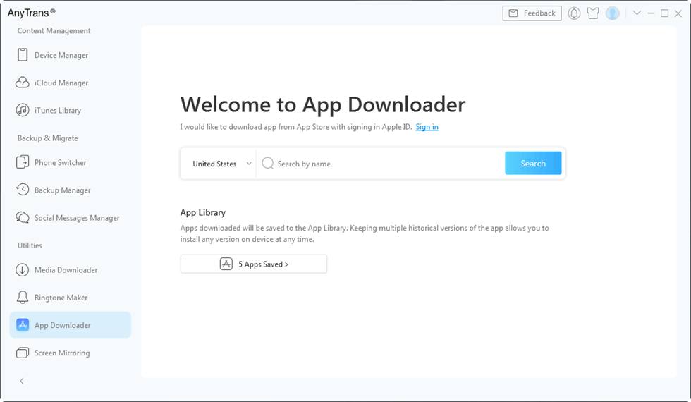 Click App Downloader and Sign in Apple ID