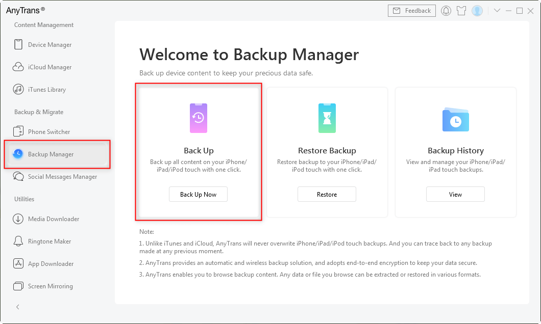 Choose AnyTrans Backup Manager