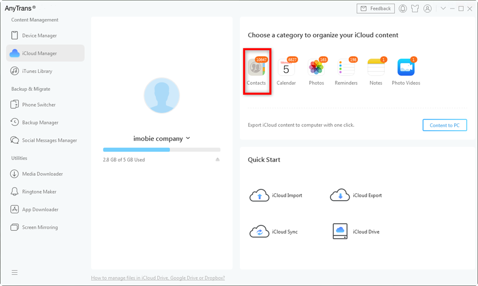 Choose Contacts from iCloud on AnyTrans