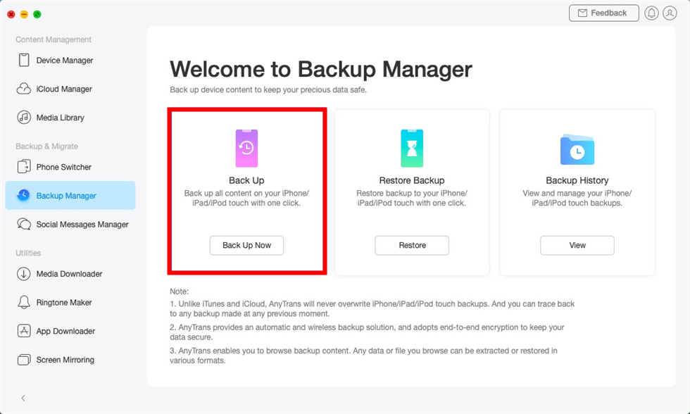 Click Backup Now