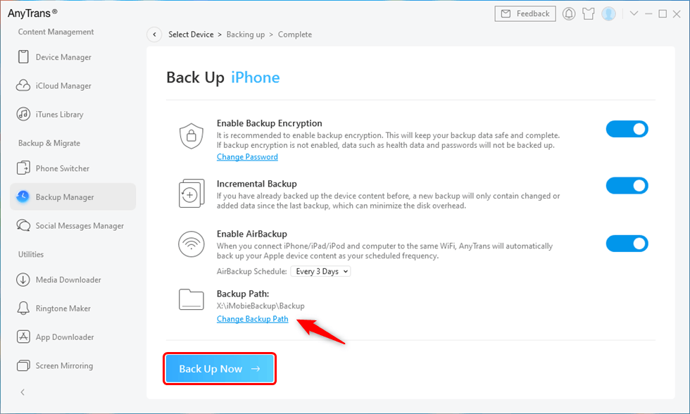 Enable Backup Options According to your Needs