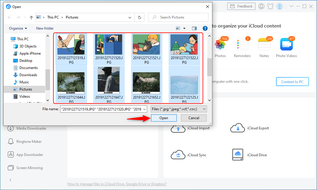 Select Photos and Import to iCloud