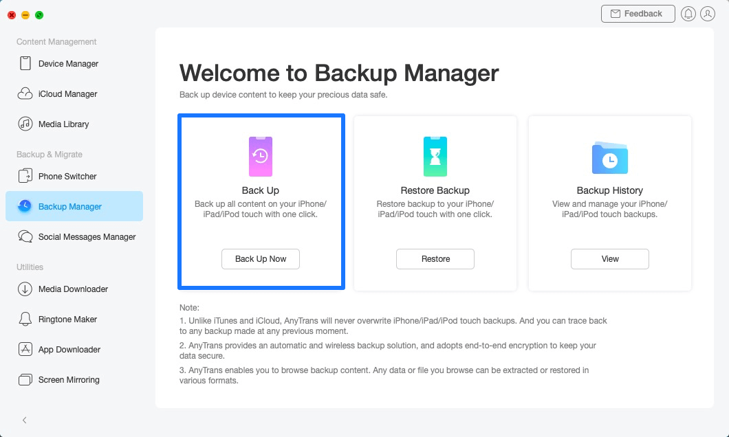 Go to Backup Manager and Back Up Now