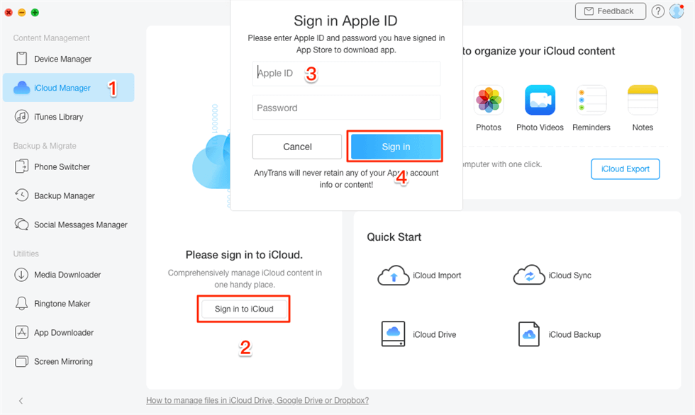 Go to iCloud Manager and Sign in iCloud Account