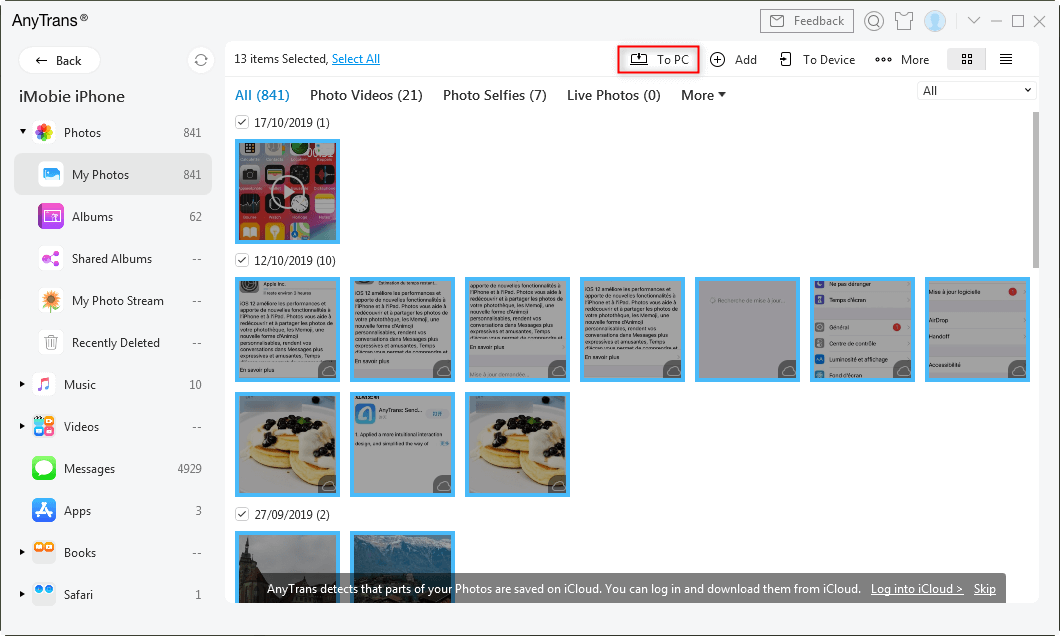 Choose the Photos You Want and Click on To PC