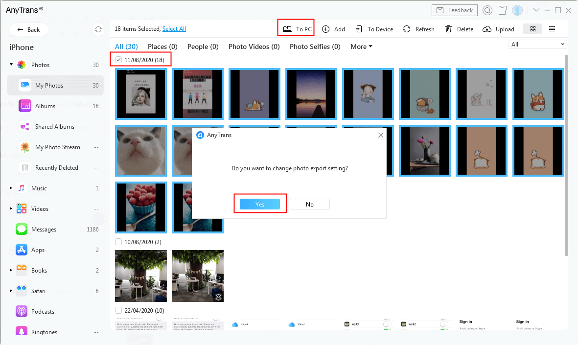 Choose Photos and Click To PC