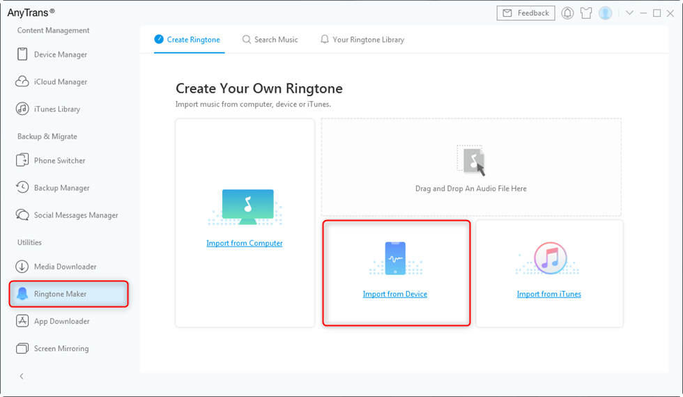 Importa tab dal dispositivo