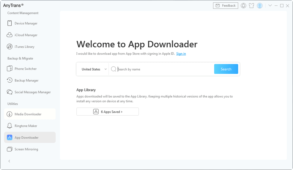 Click on App Downloader Option in AnyTrans