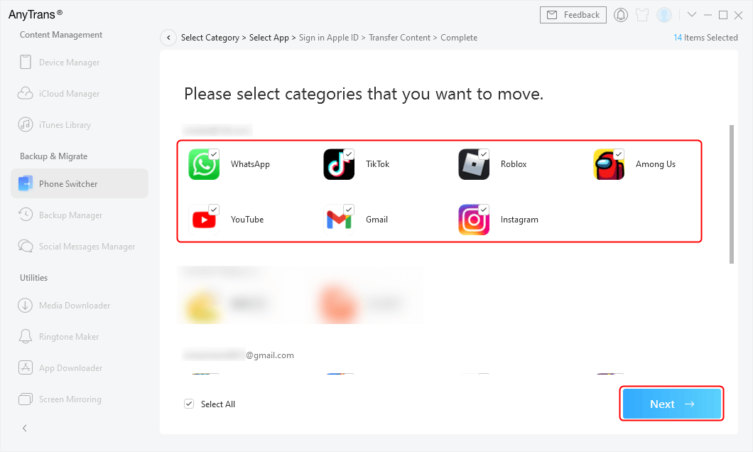 Select Apps you Want to Transfer to New iPhone