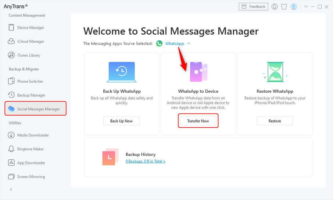 Go to Social Messages Manager and Select Transfer Now