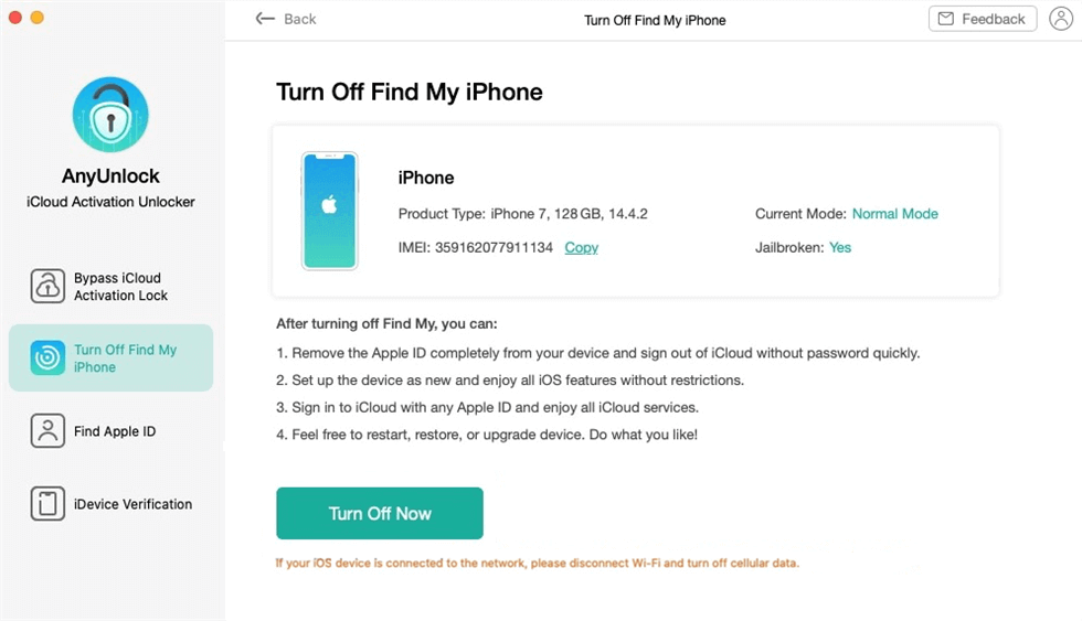 Turn Off Find My iPhone Interface