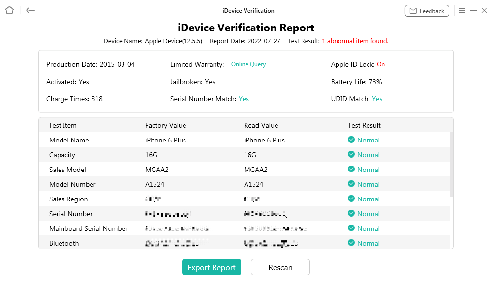 Check the iDevice Verification Report