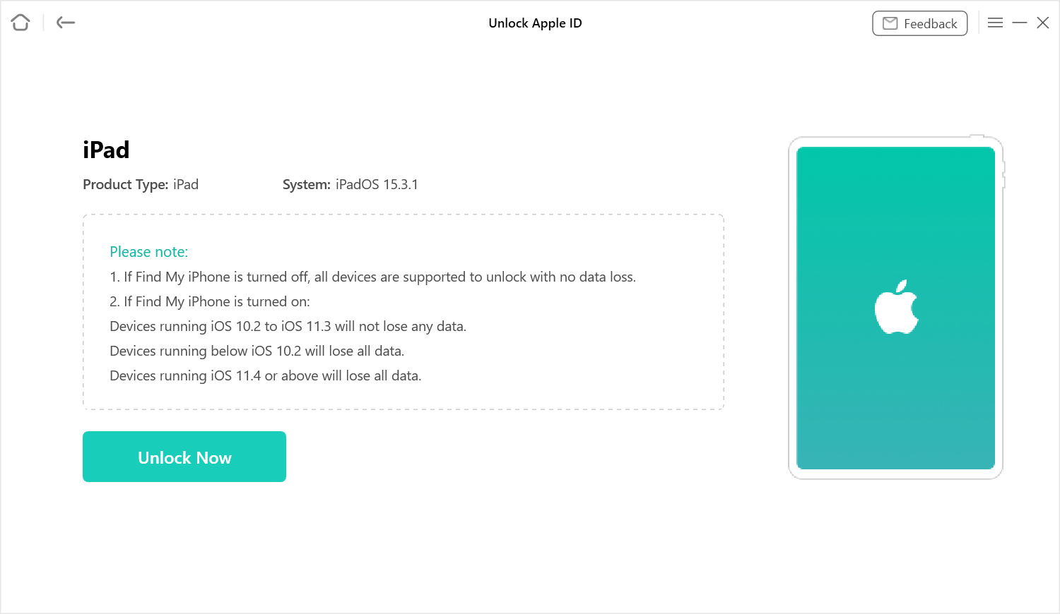 Click Unlock Now Button to Start Resetting iPad