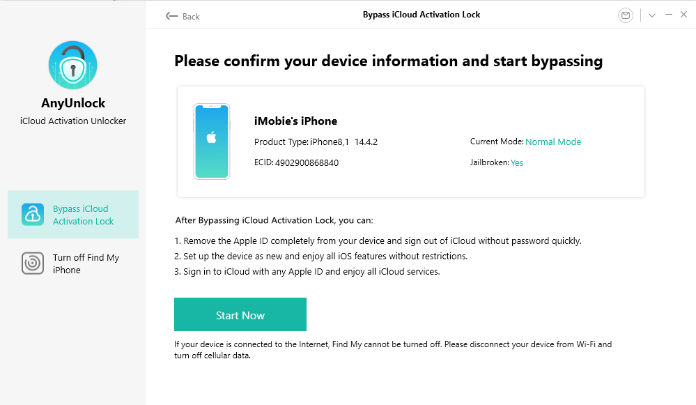 Confirm Your Device Information and Start Bypassing