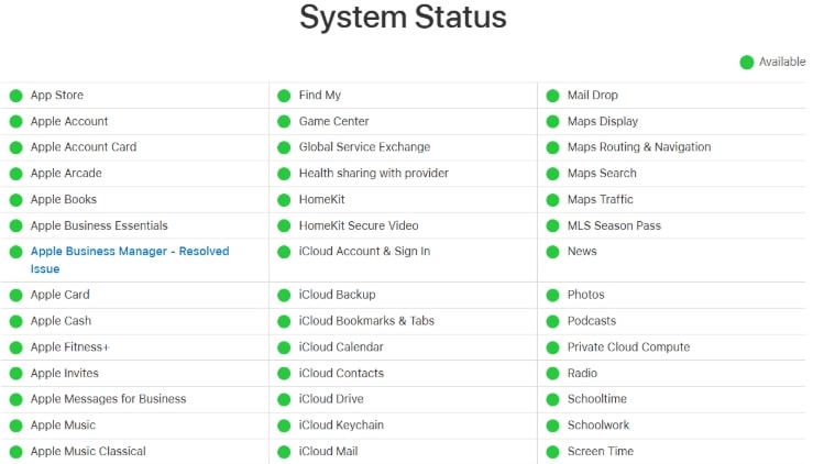 Apple System Status