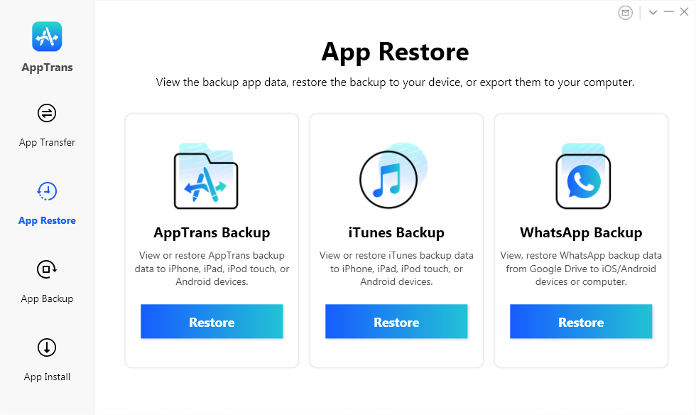Click iTunes Backup Under App Restore