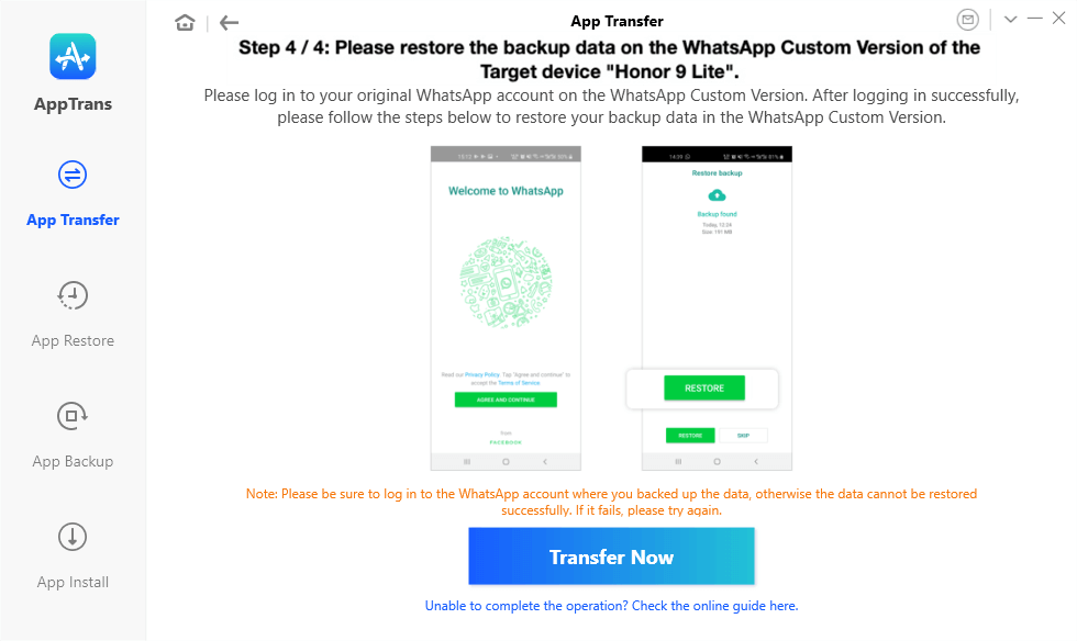Give AppTrans Authorization to WhatsApp Backup on iPhone
