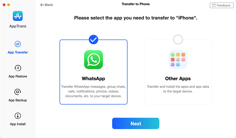 Select WhatsApp to Transfer