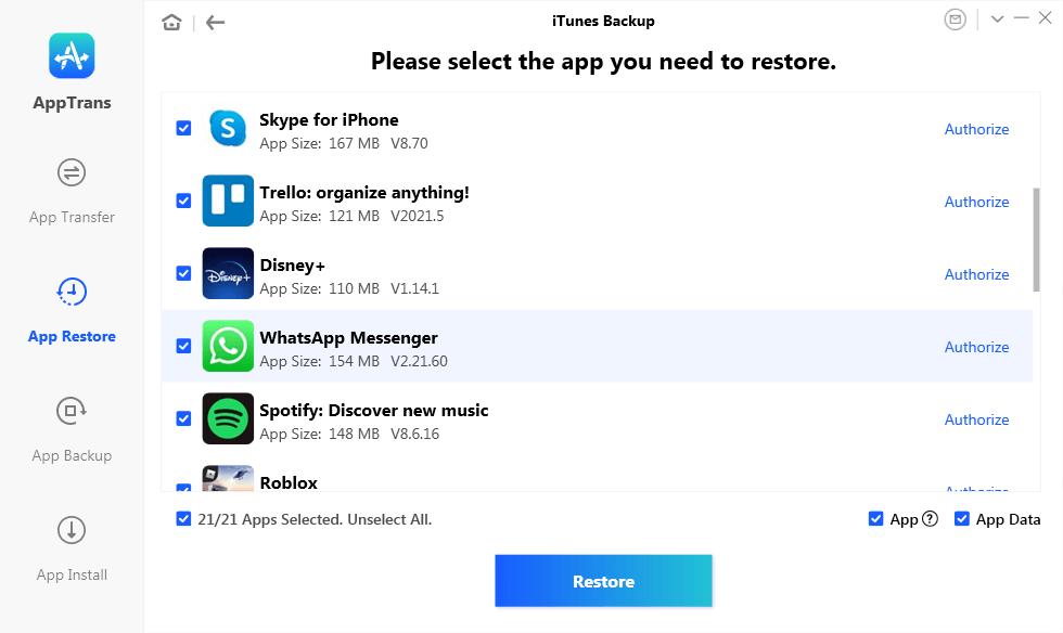Choose the App You Need to Restore