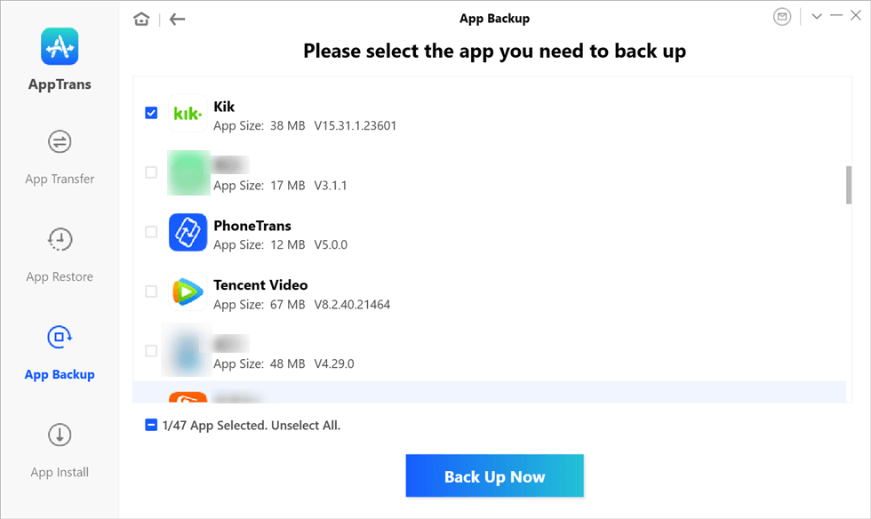 Select Apps to Make a Backup