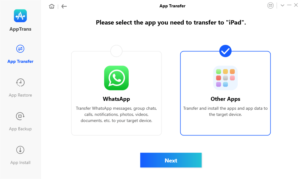 Select to Transfer and Install Apps and Data