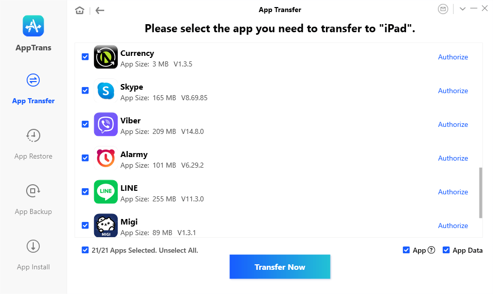 Select Any Apps to Transfer to New iPad