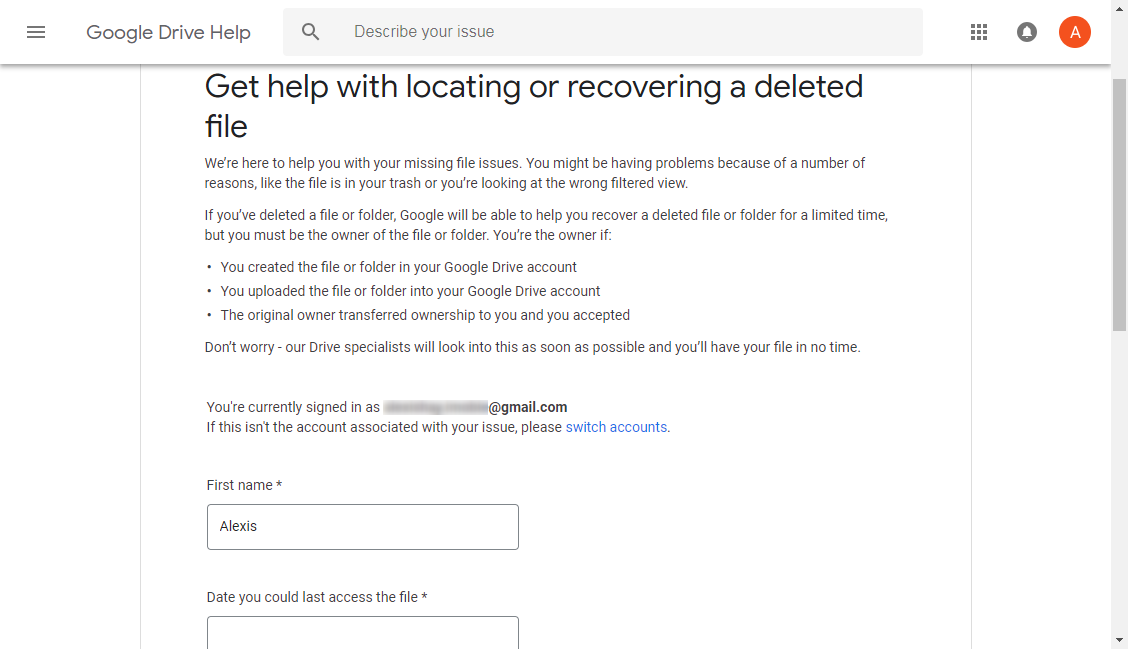 How to Fix Google Drive Files Missing via Submit Request to Google Drive Support