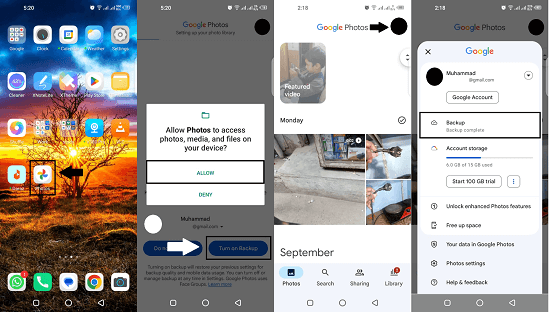  Backing up Android phone via Google Photos