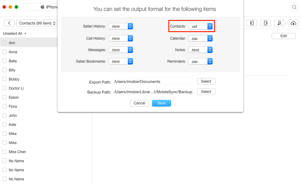 iphone backup contacts