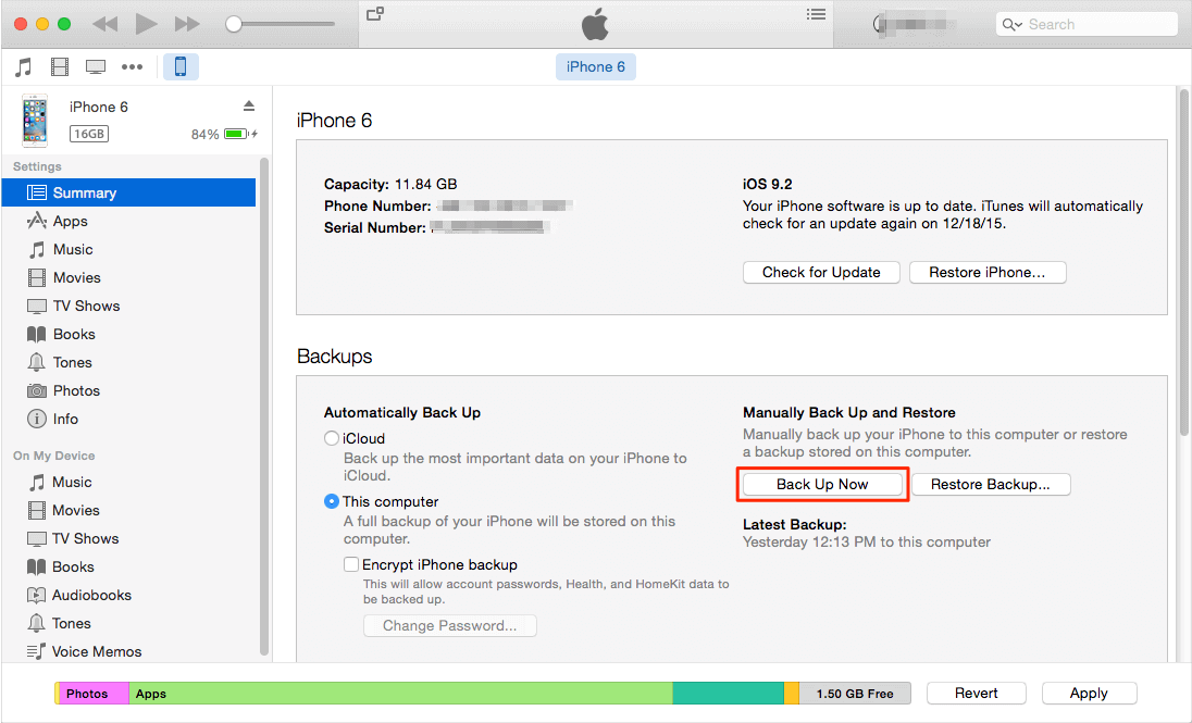 cannot backup iphone to pc because disconntected