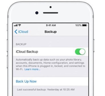 The Back Up Now Screen in iCloud on an iPhone