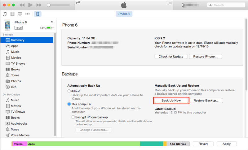 Backup iPhone to the Computer with iTunes
