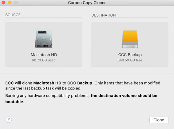 Backup Software for Mac - Carbon Copy Cloner 