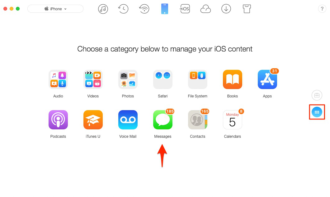 How to Backup Text Messages on iPhone 6/6s/7/8/X - Step 1