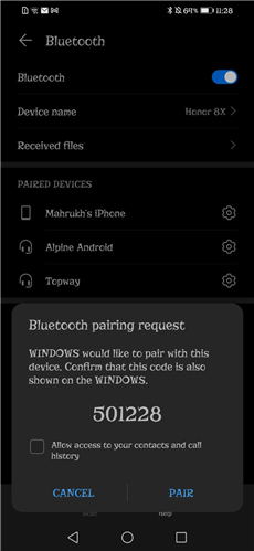 Bluetooth Pairing Code