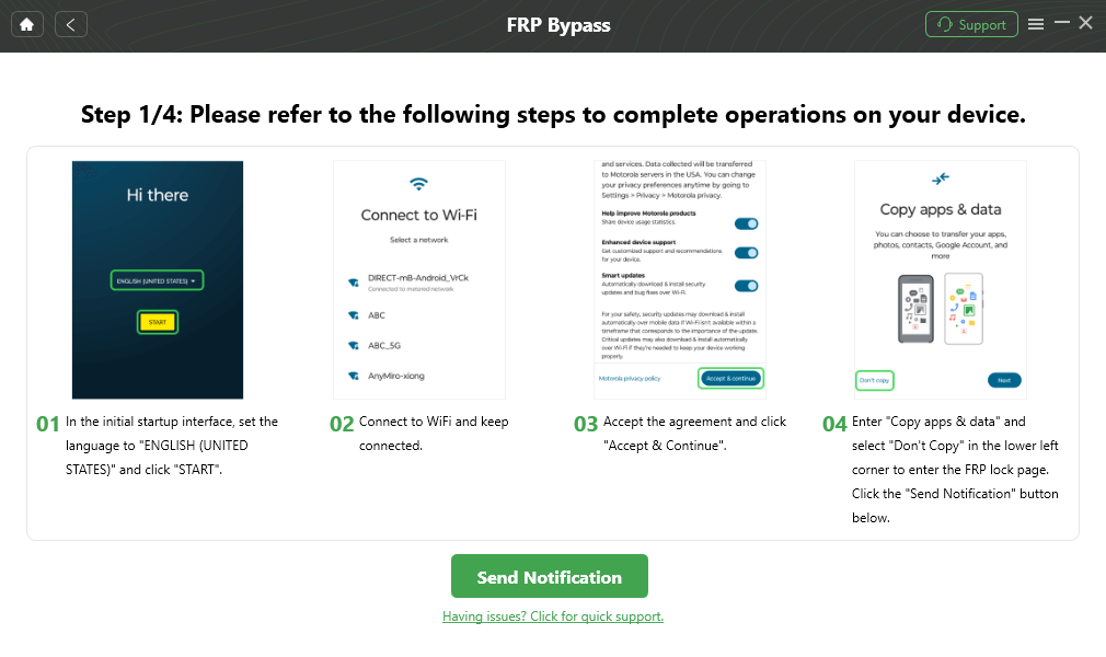 DroidKit on-screen guide with clear illustrations