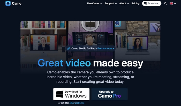 Camo official webpage interface