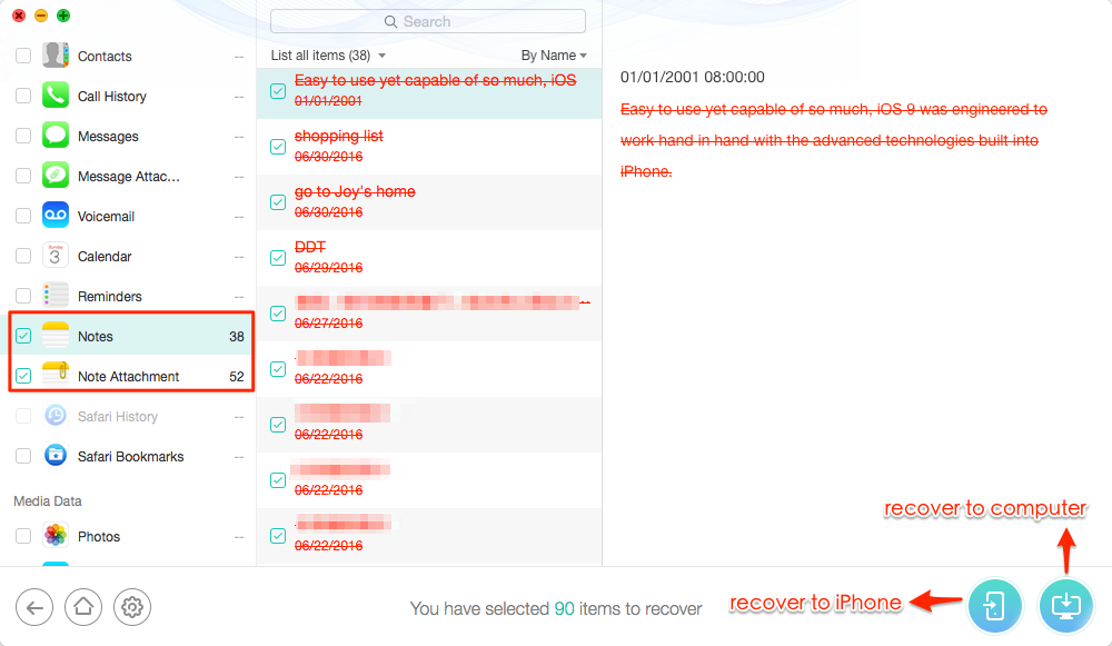 How to Recover Deleted Notes on iPhone – Step 3