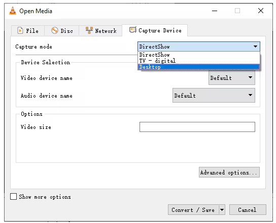 Capture device in vlc
