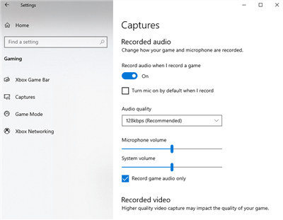 Captures Settings for Screen Recording