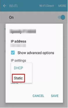 Turn the Toggle on for Static IP