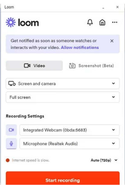 Change the Recording Settings in Loom