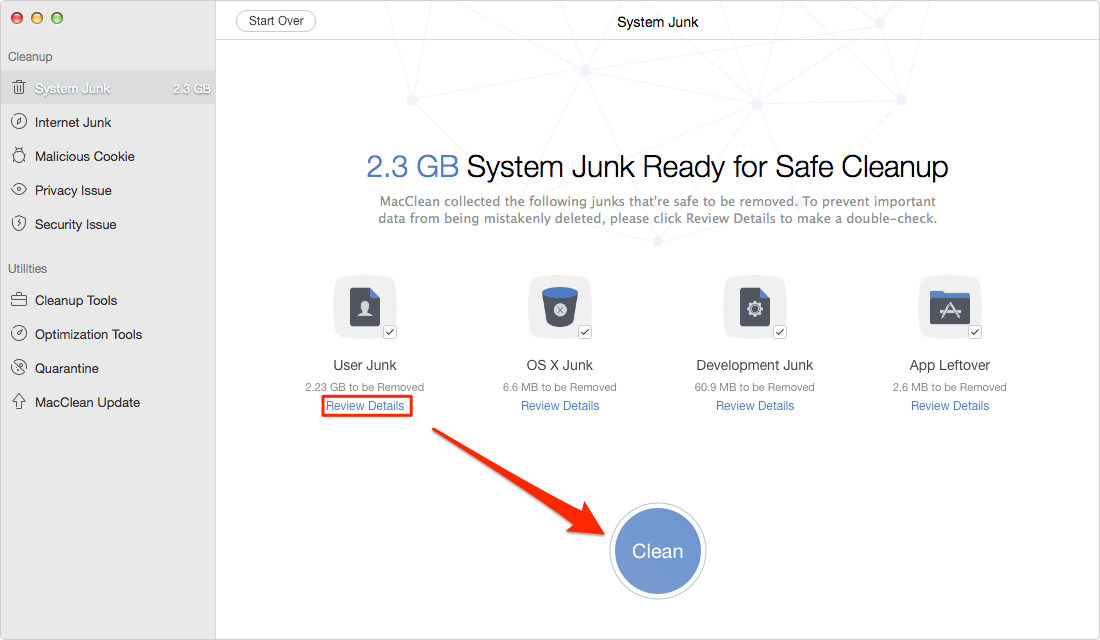 How to Free Up Disk Space on Mac with MacClean – Step 2