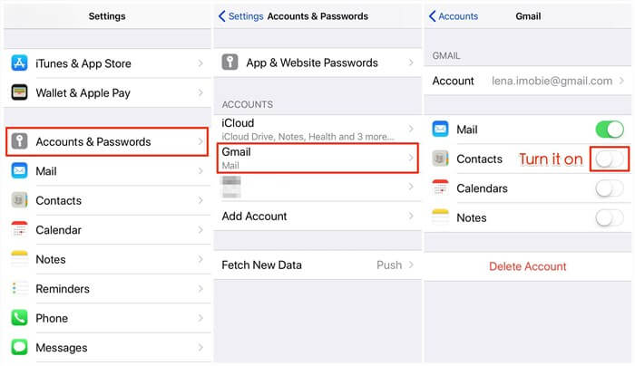 Fix iPhone Lost Contacts – Check Email Account