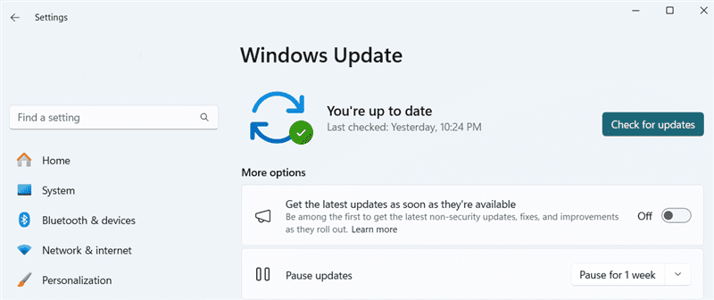 Check for Windows updates on laptop