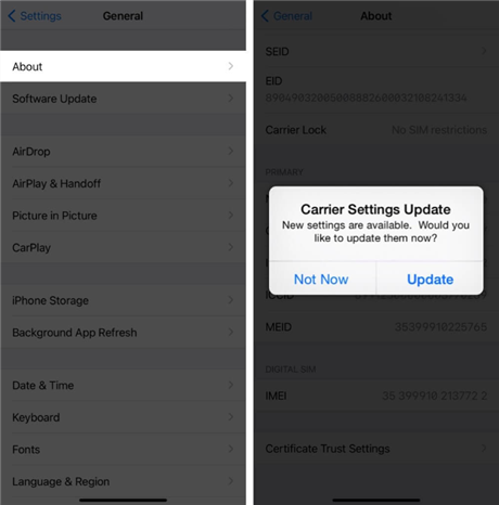 Check iPhone Carrier Updates